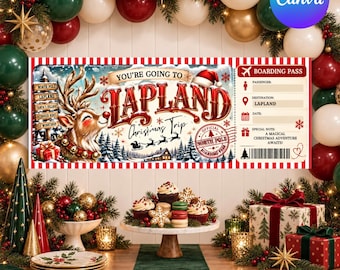 Personlig Lapplandsbiljett, boardingkort för julresan, presentkort för överraskning till jultomten, julklapp till Lappland, julklapp till barn