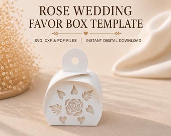 Rose Wedding Favor Box Template | SVG, DXF, PDF Files (Digital Download)