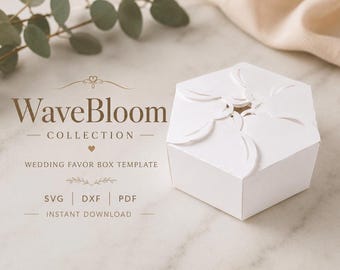 Wedding Favor Box Template | WaveBloom Collection | SVG Dxf Pdf | Instant Download