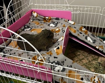Midwest Mezzanine Fleece Cage Liner 22.5"x13.5" with ramps that are 14"x6" | Custom Guinea Pig Fleece Cage liner | C&C cages