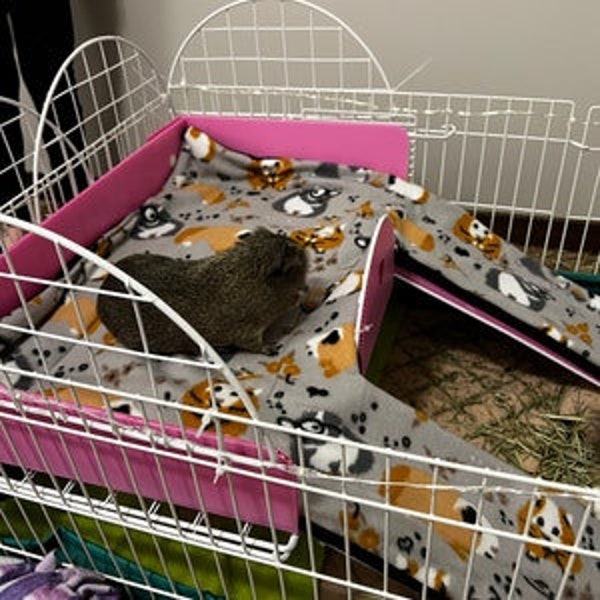 Midwest Mezzanine Fleece Cage Liner 22.5"x13.5" with ramps that are 14"x6" | Custom Guinea Pig Fleece Cage liner | C&C cages