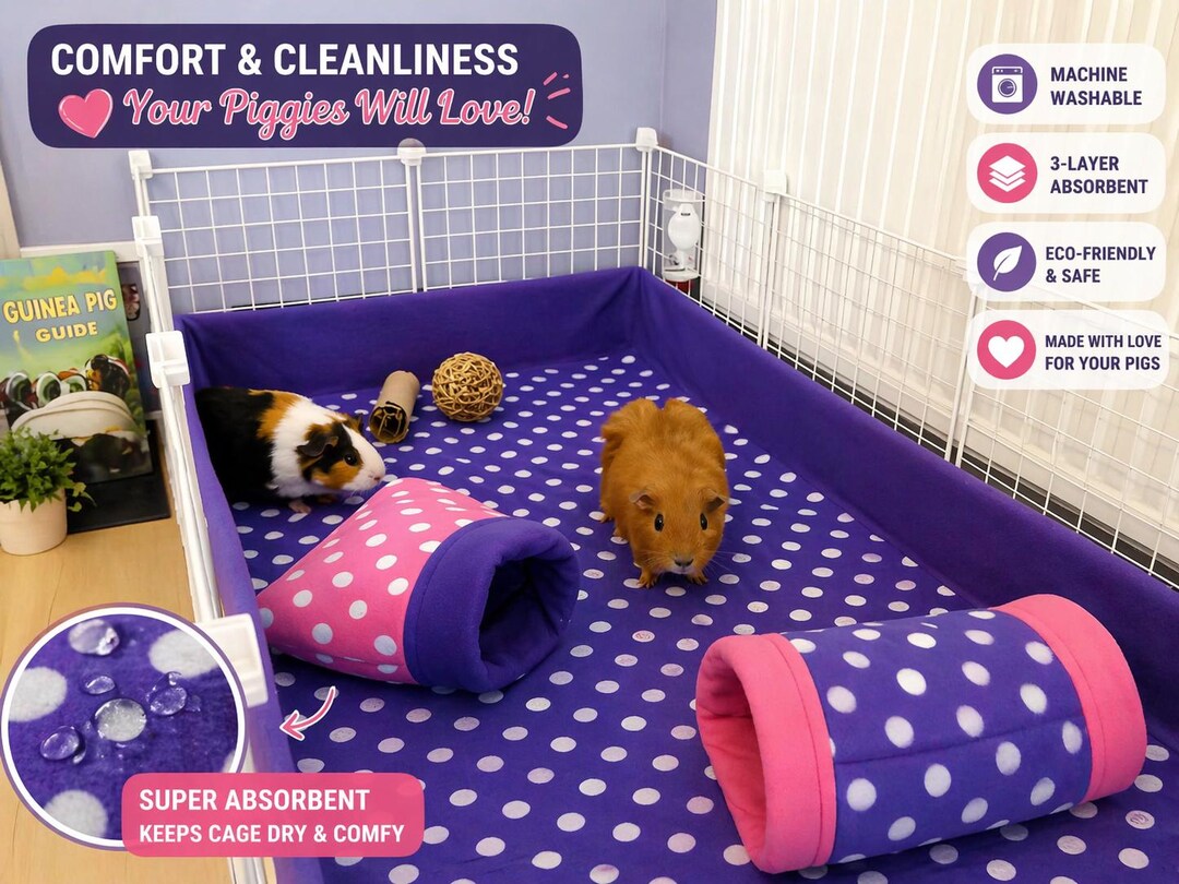 Cimiycob Guinea Pig Cage Liners - 3-Pack Washable, Waterproof Bedding For Midwest Cages 49x24 Inches