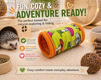 Custom Guinea Pig Tunnel Bed, Washable Small Animal Hideout, Hedgehog Ferret Chinchilla Cozy Tube