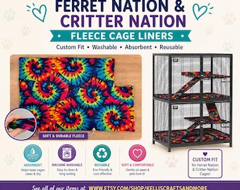 Ferret Nation Cage Liner – Critter Nation Fleece Liner – Washable Absorbent Bedding – Custom fleece for Small Pets