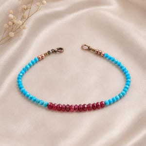 Red Ruby Turquoise Bracelet, Natural Sleeping Beauty Turquoise, December Birthstone, Dainty Gemstone Beaded Bracelet, Anklet Gift