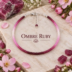 Handgjort armband med rubin-ombrepärlor, sterlingsilver, guldfyllt, minimalistiska stapelbara smycken