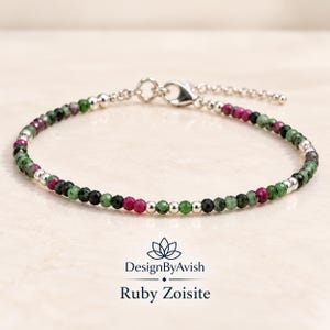 Fußkettchen aus natürlichem Rubin-Zoisit, 2,5 mm, Boho-Heilkristall-Fußschmuck (silberne Akzente)
