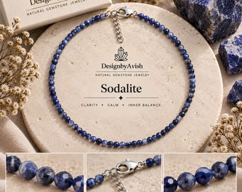 Collana di perle sfaccettate di sodalite naturale, pietra preziosa blu da 2,5 mm, gioiello minimalista da indossare a strati.