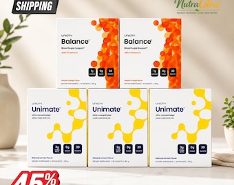 Zestaw Unicity Balance i Unimate, 5 pudełek po 150 saszetek | Mieszanka do napojów o smaku pomarańczy i cytryny