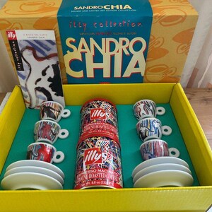 Collection Illy de tasses à expresso Sandro Chia (6 tasses + soucoupes, 1997, emballage d'origine) image 2