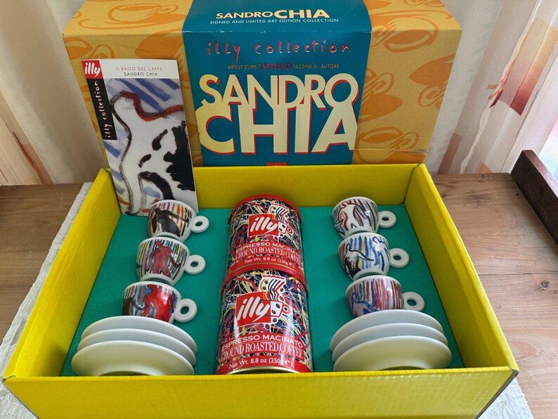 Collection Illy de tasses à expresso Sandro Chia (6 tasses + soucoupes, 1997, emballage d'origine) image 2