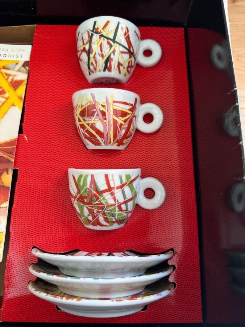 Illy Collection Espressokopjes James Rosenquist (6 kopjes + schoteltjes, 1995, originele verpakking) afbeelding 4