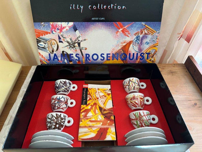 Illy Collection Espressokopjes James Rosenquist (6 kopjes + schoteltjes, 1995, originele verpakking) afbeelding 2