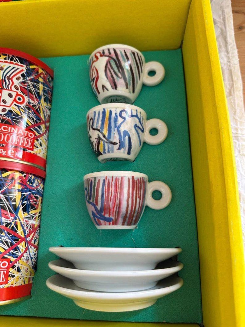 Collection Illy de tasses à expresso Sandro Chia (6 tasses + soucoupes, 1997, emballage d'origine) image 4
