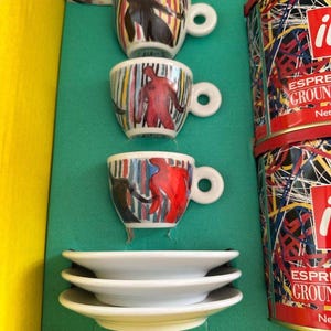 Collection Illy de tasses à expresso Sandro Chia (6 tasses + soucoupes, 1997, emballage d'origine) image 3