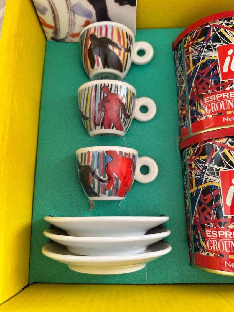 Collection Illy de tasses à expresso Sandro Chia (6 tasses + soucoupes, 1997, emballage d'origine) image 3