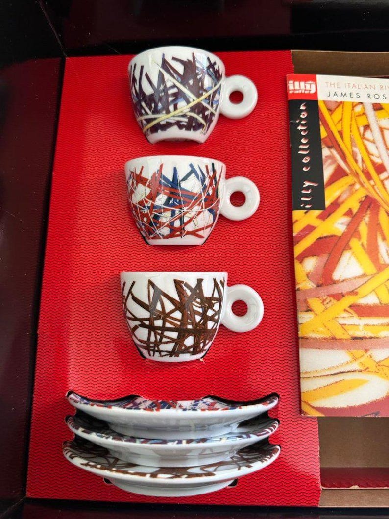 Illy Collection Espressokopjes James Rosenquist (6 kopjes + schoteltjes, 1995, originele verpakking) afbeelding 3