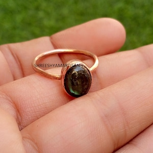 Naturlig labradorit ädelstens spinnerring*100% sterling kopparring*Meditationsring*Handgjord ring*Kopparsmycken*Underbar ring*Present till henne