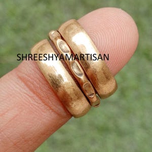 100 % ren mässingstrådring, set med 3 stapelbara fina ringar, handgjorda smycken i mässing, uttalande-ring, ångest-ring, vacker ring