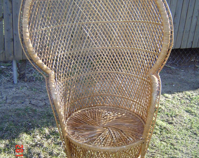 High Back Wicker Rattan Chair Peacock Fan Back LOCAL PICKUP ONLY Metro