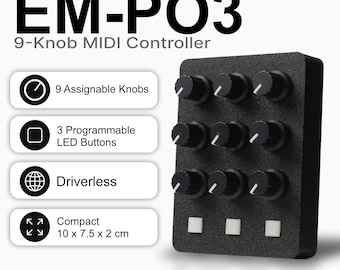 EM-PO3 9 Knob 3 Button Pocket size MIDI Controller Assignable CC & two-way led button