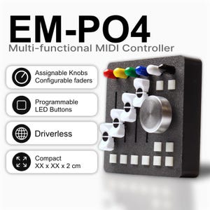 EM-PO4 Compact MIDI Controller 4 Faders 6 Knobs 10 Buttons with Encoder