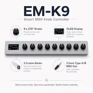 EM-K9 Namble Midi CC Knob Controller with 5 Banks