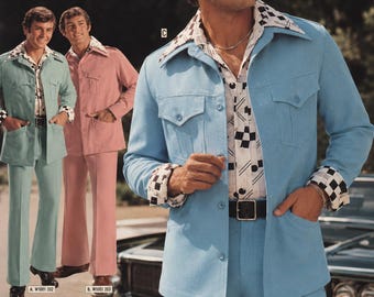 Men's Sky Blue Classic Vintage Leisure Suit | 70s Retro Wide Leg Disco Outfit
