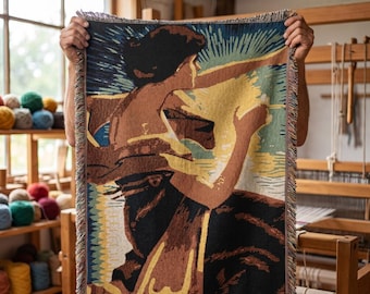 Woven Blanket Vintage Art Nouveau Woman | Decorative Throw Tapestry