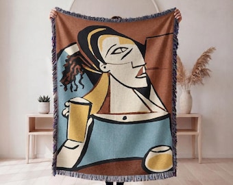 Woven Blanket  Abstract Cubist Portrait | Modern Art Tapestry