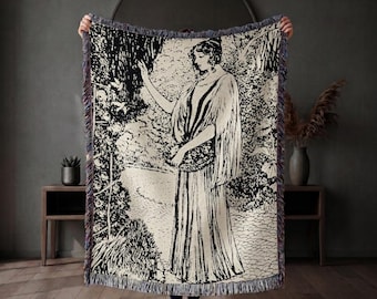 Woven Blanket Vintage Art Nouveau Couple | Romantic Tapestry Throw