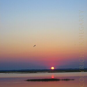 Photograph -  8x10 - Bay Sunset - Orange and Blue sky - Sunset glow -Reflections