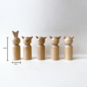 Peg doll animal blanks Rabbit, Wolf, Fox, Bear, Cat, Dog image 1