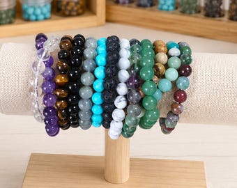 Bracciale fatto a mano con perline di cristallo naturale da 8 mm, bracciale elastico con pietre preziose, gioiello con pietre curative, regalo per coppie e da indossare tutti i giorni.