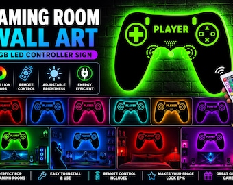 Interaktiv RGB-väggkonst för spelrum, anpassningsbar kontrolldisplay (digital nedladdning)
