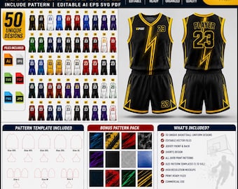 Basketuniform vektormallpaket, redigerbara tröjor och shortsmönster, sublimering AI EPS SVG