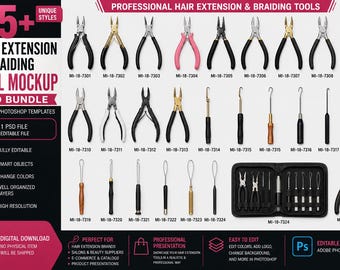 Hair Extension Tool Mockup PSD, Hair Braiding Tool Templates, Salon Tool Mockup, Editable Photoshop