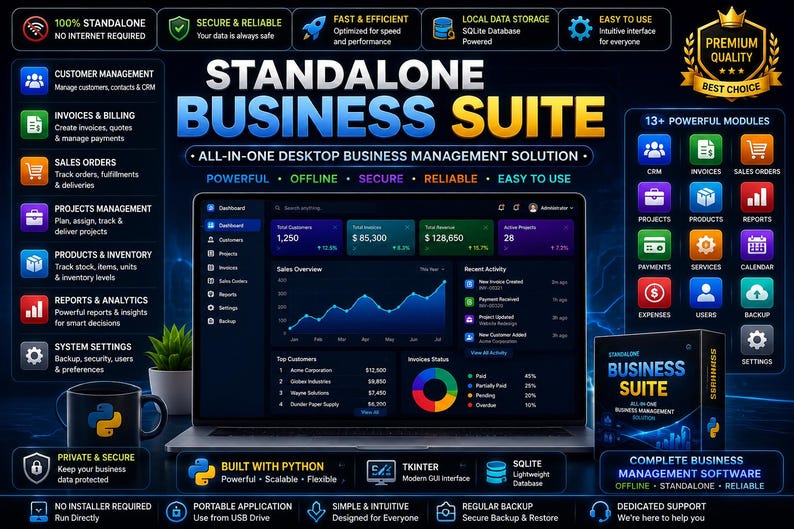 Custom Standalone Program | Python Business Organizer | Customers, Projects, Orders, Inventory & Reports | Offline Business Tool image 1