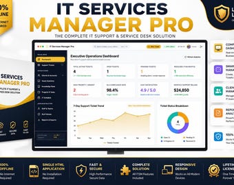 IT Services Manager Pro, sistema di ticket offline, strumento di tracciamento delle risorse (download immediato)