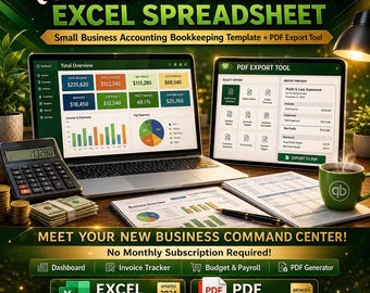 Foglio di calcolo Excel per la contabilità, modello per la tenuta dei libri contabili di piccole imprese, strumento per il monitoraggio di fatture, buste paga e profitti e perdite.