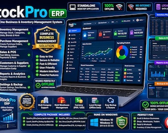 Software de gestión empresarial / Control de inventario, ventas y clientes para pequeñas empresas / Herramienta de punto de venta sin conexión (descarga digital)