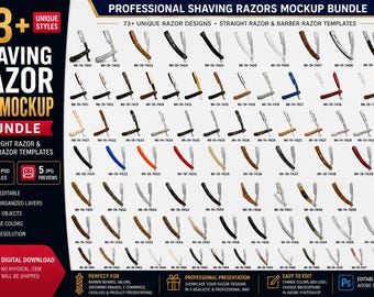 Shaving Razor Mockup PSD, Straight Razor Templates, Barber Razor Mockup, Editable Photoshop Bundle