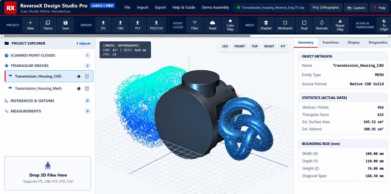 Software de ingeniería inversa 3D, herramienta de procesamiento de nubes de puntos, inspección y medición de mallas, aplicación HTML para ingenieros. imagen 6