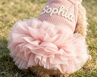 Personalized Pet Tutu Dress with Name, Embroidered Dog Birthday Dress, Custom Dog Summer Apparel, Girly Dog Dress, Doggy Birthday Outfit