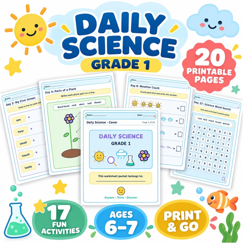 Printable Science Items Daily Science Grade 1 Printable Worksheets | 20-page First Grade ...