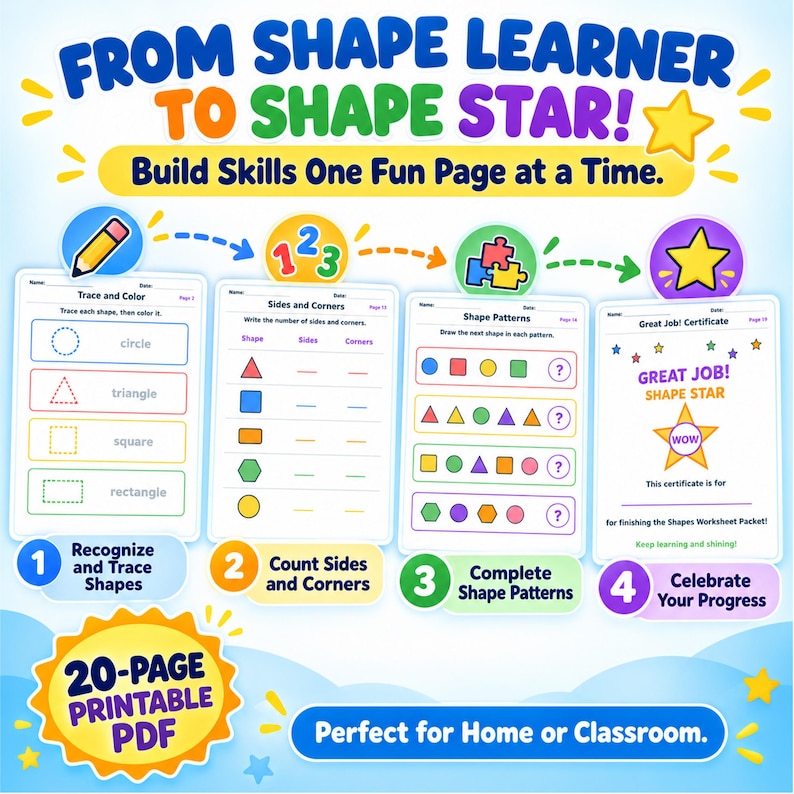 Shapes Worksheets for Grade 1 | Printable Worksheets, 20-page Geometry ...
