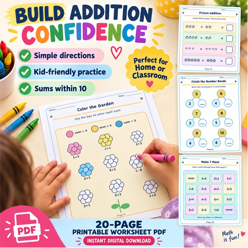 Addition Coloring Worksheets for Grade 1 | Printable Worksheets, Math ...