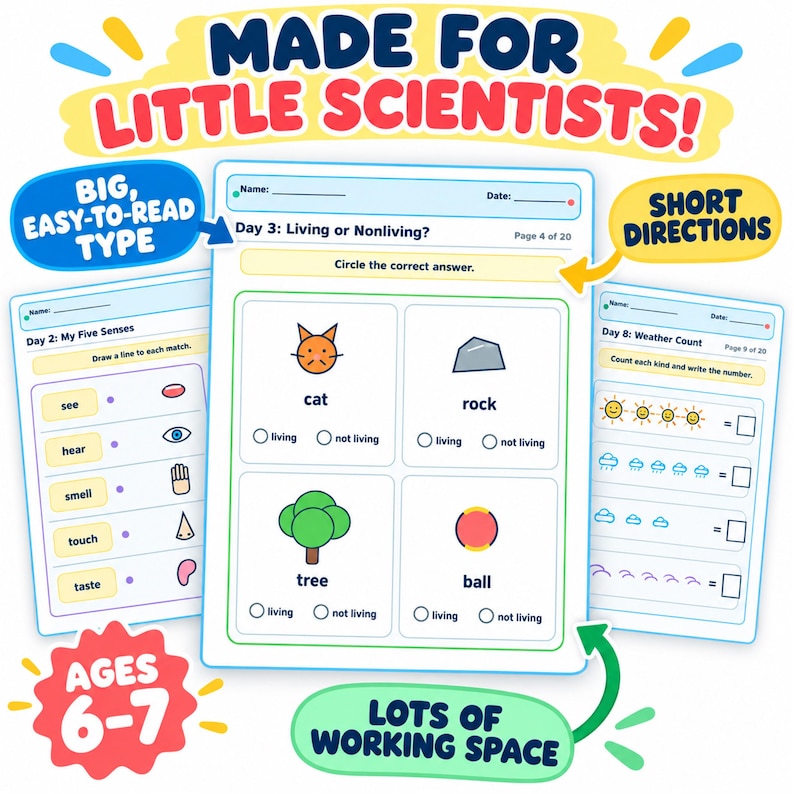 Science Examples For First Grade Daily Science Grade 1 Printable Worksheets | 20-page First Grade ...