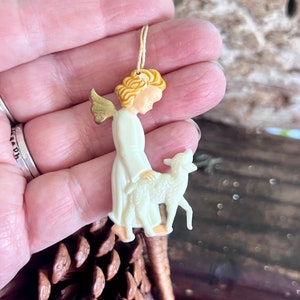 Vintage Celluloid Angel Christmas Ornament MCM 1940 1950 Angel Christmas Tree Plastic West Germany Feather Tree Angel Retro Kitsch Decor