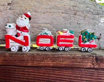Juego vintage NOEL Tren de Papá Noel Portavelas de Navidad 1950 MCM Árbol de Navidad de mediados de siglo Portavelas Noel Retro Kitsch Juego de decoración LEGO 4